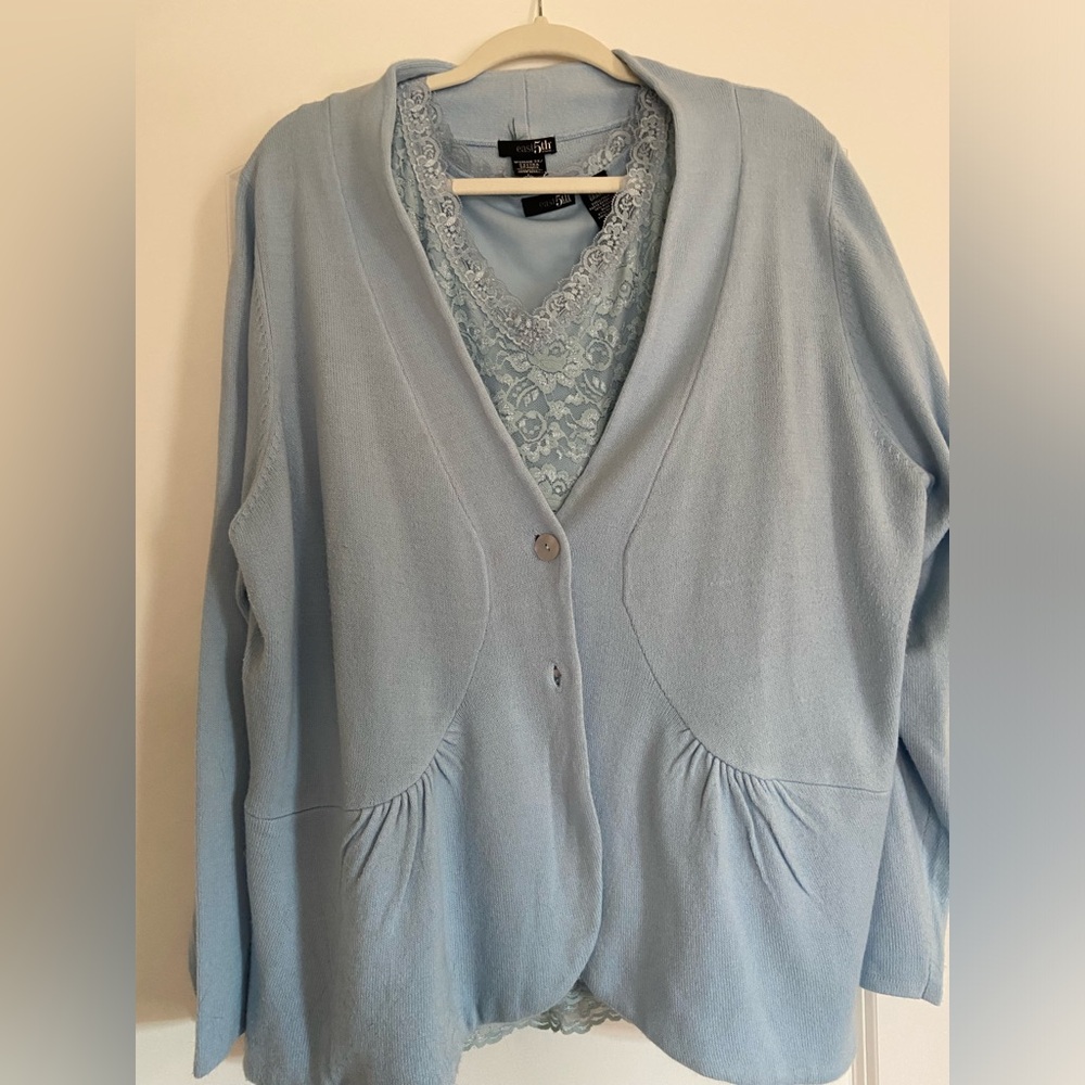 Blue cardigan with lace sleeveless shell